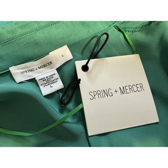 Spring & Mercer Dress L Emerald Green Long Flutter Sleeve Tie Front Cut Out NEW - Picture 4 of 6